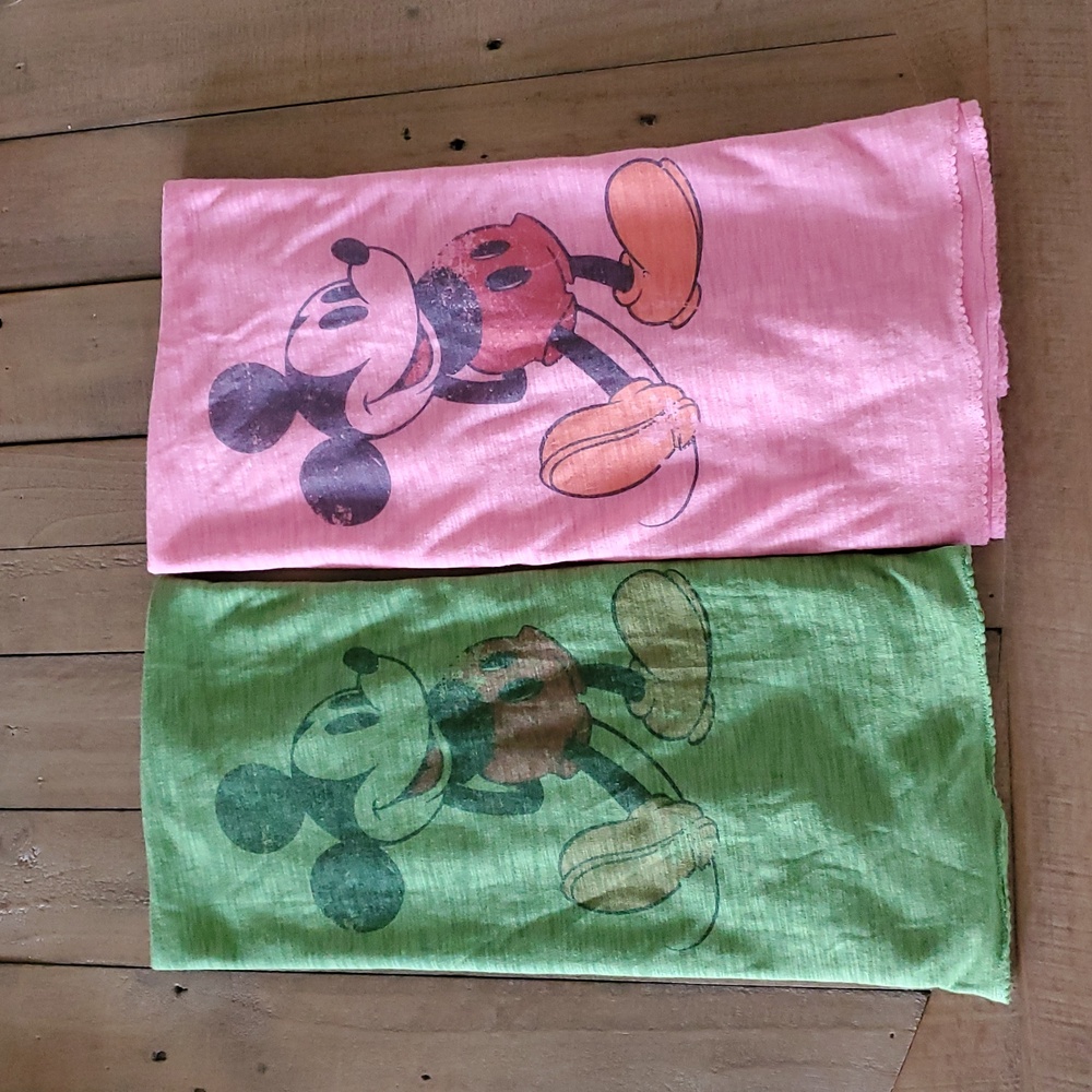 Disney Parks Scarves Set Of 2 Shawl Pink & Green Mickey Mouse Graphic